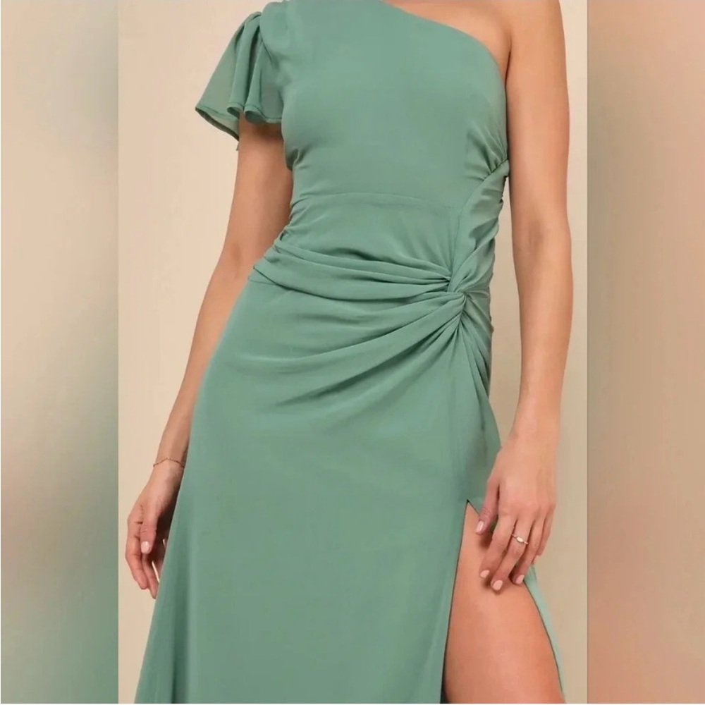 Lulu's Loving Twist Sage Green One-Shoulder Maxi Dress - Picture 3 of 7